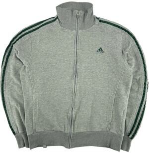 VTG Y2K Men's Adidas Cotton Blend Grey/Green French Terry Zip Track Jacket sz M